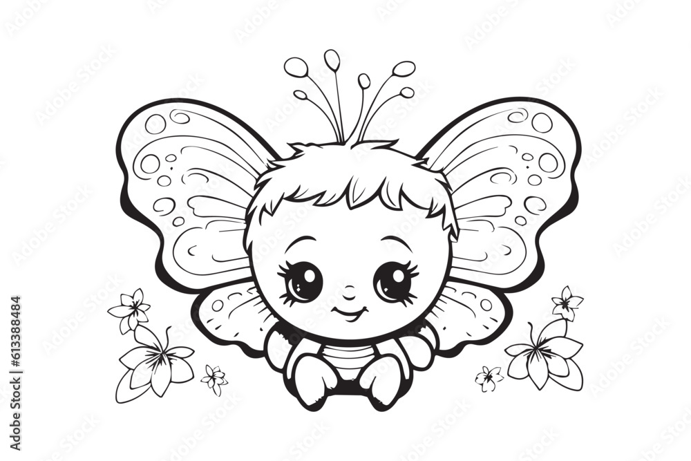 Fototapeta premium Kids Coloring Pages, Butterfly Coloring Pages, Funny Butterfly Character Vector Illustration 