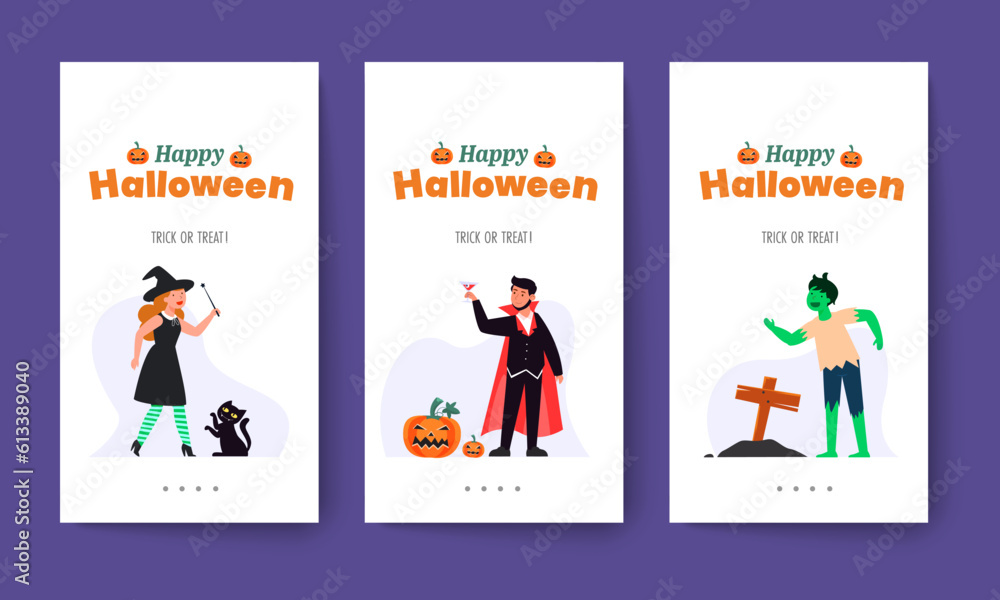 Vector illustration Happy Halloween (trick or treat) celebration with the characters for party invitation Vector illustration Happy Halloween (trick or treat) celebration with the characters for party invitation