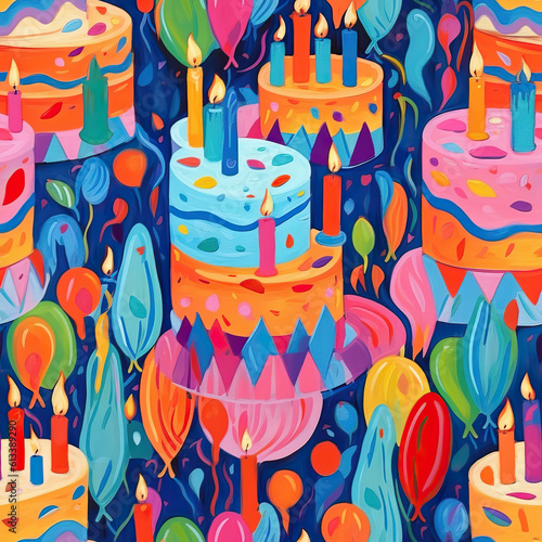 Party birthday celebration cute cartoon design seamless repeat pattern [Generative AI]
