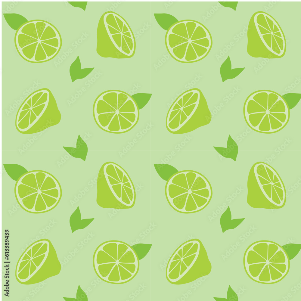 Vector illustration. Seamless pattern. Fabric with summer limes and leaves.