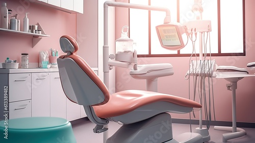 Dental chair with medical tools  Generative AI