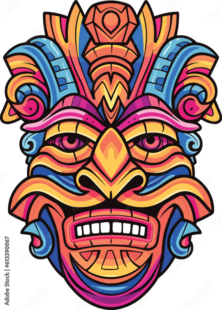 Obraz premium tiki festival, tiki mask vector illustration, tiki masks for t-shirt design, sticker and wall art