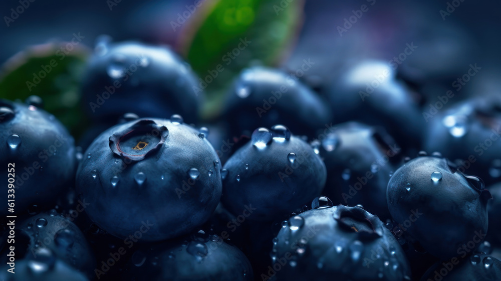 Fresh blueberries fresh with water drops on dark background Fresh blueberries fresh with water drops on dark background