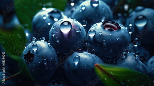 Fresh blueberries fresh with water drops on dark background 