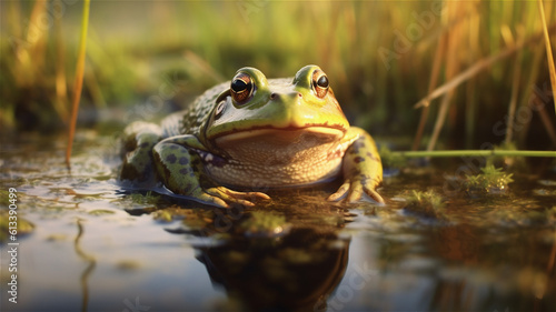 Generative ai Illustration of a Bullfrog in a Lake or Marsh