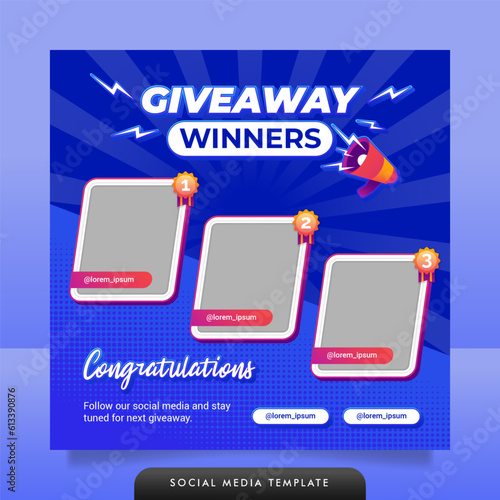 Creative giveaway winner announcement social media post banner template.