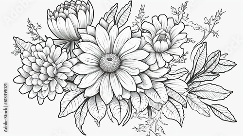 Flowers coloring pages best of coloring pages for kids, in the style of black and white, sketch - like, 2d game art, shang,Generative AI