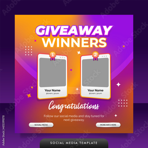 Creative giveaway winner announcement social media post banner template.