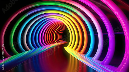 Neon tube tunnel, colors, rainbow, Abstract background.