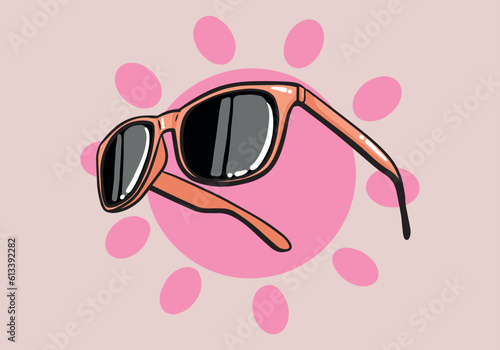 Hand drawn summer concept sun glasses. Summer design colorful cartoon sun glasses.