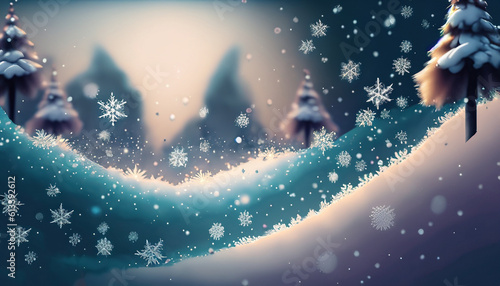 A mesmerizing scene of snowflakes drifting in the wind, with soft colors and a dreamy atmosphere. Generative ai