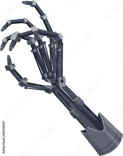 Robot hand showing, cyborg droid mechanical prosthesis. Vector arm showing yes gesture, future artificial technology droid arm