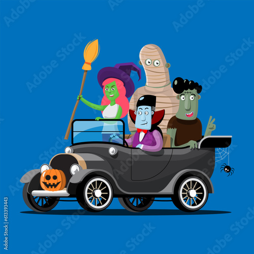 Vector illustration Happy Halloween (trick or treat) celebration with the characters for party invitation such as poster, banners, webpage, flyer, brochure, card