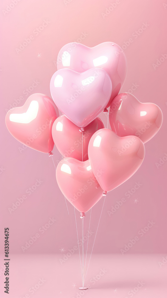 Heartshaped Balloons Rose Pink Birth Day Celebration Greeting Card Design. Generative AI