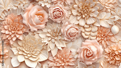 Beautiful Golden Beige Blush Soft Pink Ivory Gilding Flowers Seamless Tile. Generative AI