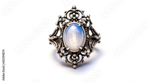 Boholuxe Style Moonstone Statement Ring And Dreamy Design White Background. Generative AI
