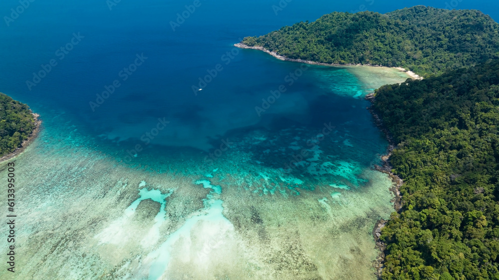  The tropical seashore island in a coral reef ,blue and turquoise sea Amazing nature landscape
