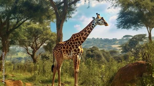 Giraffe in natural environment Generative AI