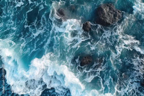 Drone Image Of An Ocean With Waves That Form Intricate Patterns Resembling Lace. Generative AI © Ян Заболотний