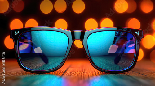 Photo With Led Sunglasses Black Blurred Background. Generative AI