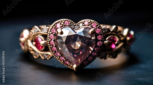 Romantic Style Heartshaped Ruby Ring Romantic Color Symbol Of Love And Passion. Generative AI