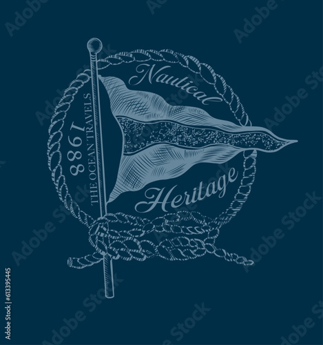 Vintage east coast yachting ocean sailing grunge vector print for boy t shirt