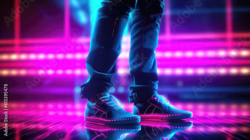 Photo With Led Skinny Jeans Black Blurred Background. Generative AI