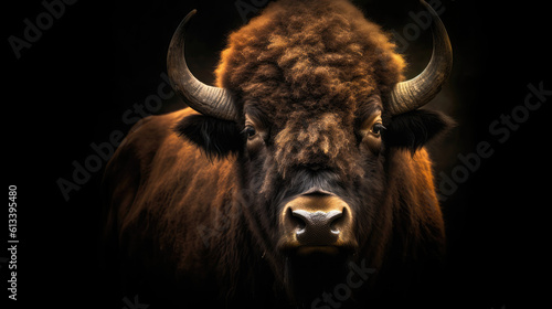 Portrait Of Bison Animal Minimalist Eternal Melancholy. Generative AI