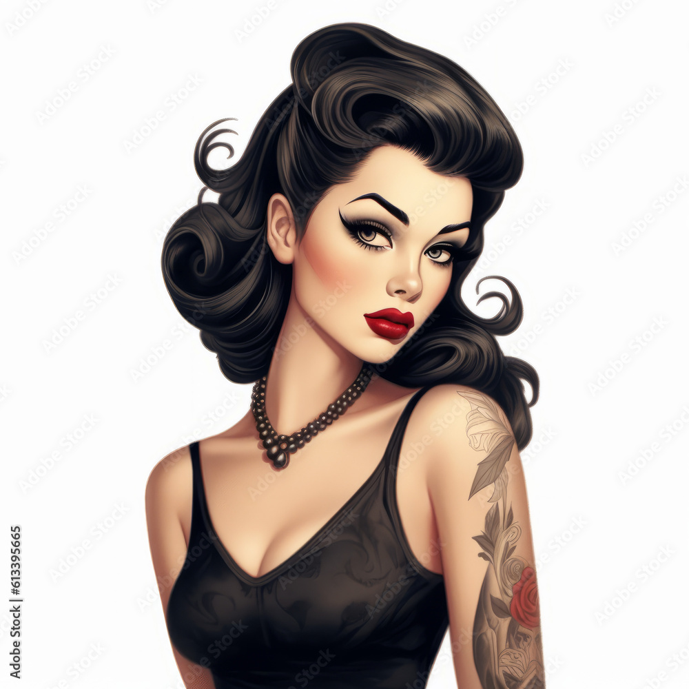Fototapeta premium Portrait of a woman. Retro Pin-up. Generative AI