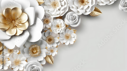 A Background With Gilding Flowers White Greeting Card Design. Generative AI