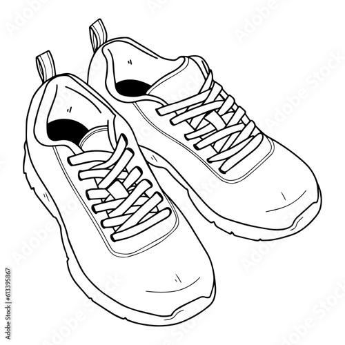 Vector illustration. Line-drawn sneakers. Coloring.