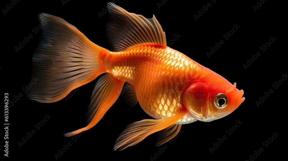 Goldfish isolated on a dark black background, Generative AI