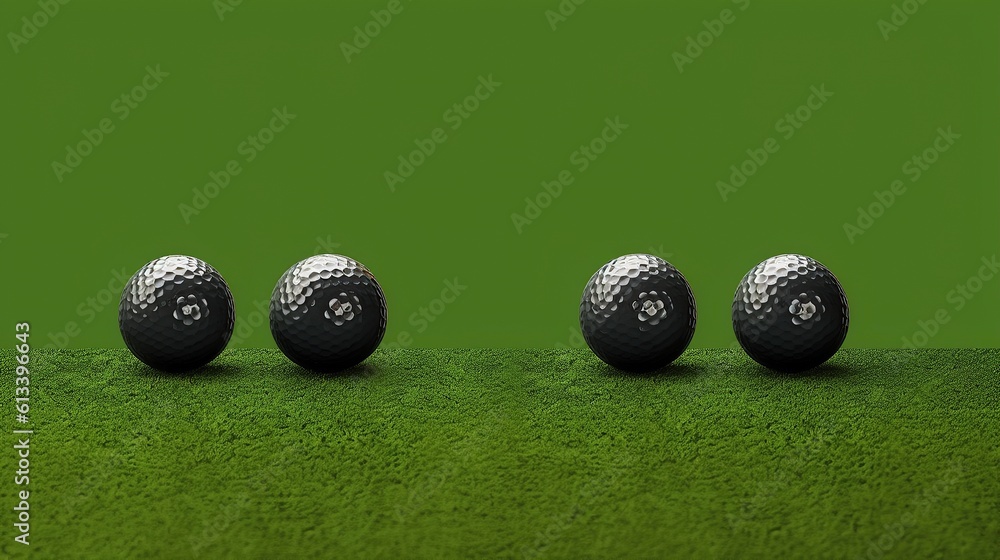 Golf sign or business card over green background with three balls and a black tee. image suitable for communication or,