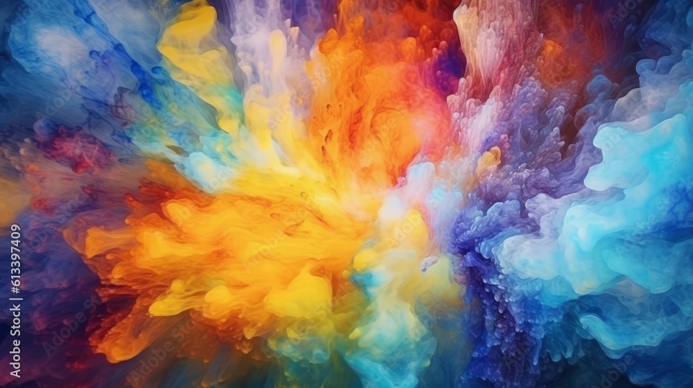 Abstract background bright and colorful explosion of liquid painting, Created with generative AI technology