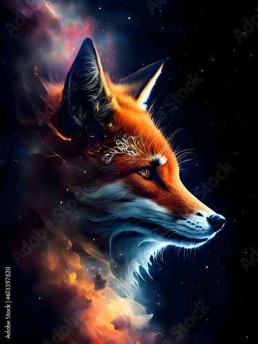 Fox in the Cosmic Universe created with Generative AI technology