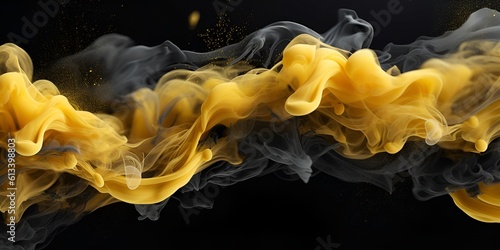 mustard color smoke background surrounded by black waves, in creative abstraction style
