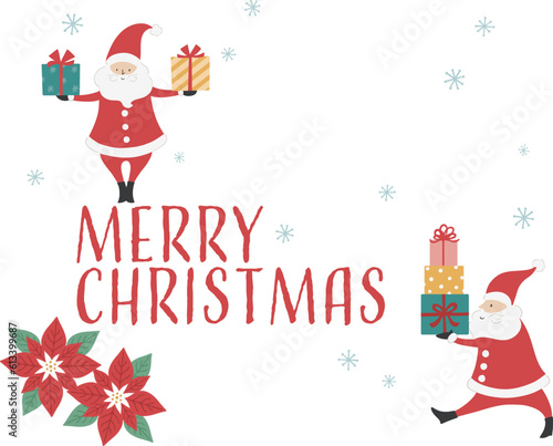 プレゼントを運ぶミニサンタのイラストとクリスマスタイトル