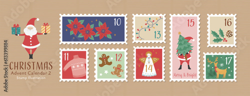 切手風アドベントカレンダーのイラスト-2