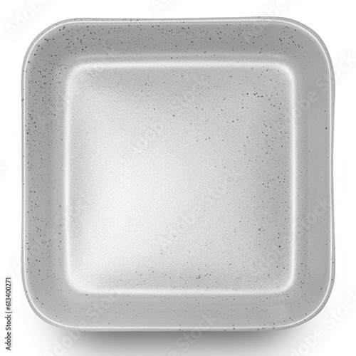 Grey square ceramics plate isolated on white background.