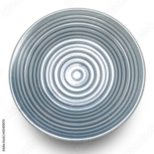 Blue circle ceramics plate isolated on white background.