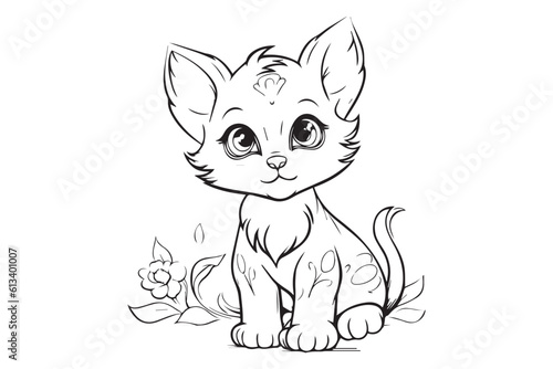 Kids Coloring Pages, Cute Cat Coloring Pages, Cat Character Vector Illustration 