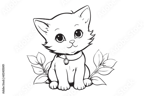 Kids Coloring Pages, Cute Cat Coloring Pages, Cat Character Vector Illustration 