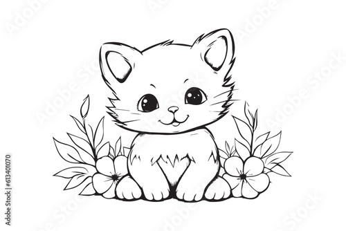 Kids Coloring Pages, Cute Cat Coloring Pages, Cat Character Vector Illustration 