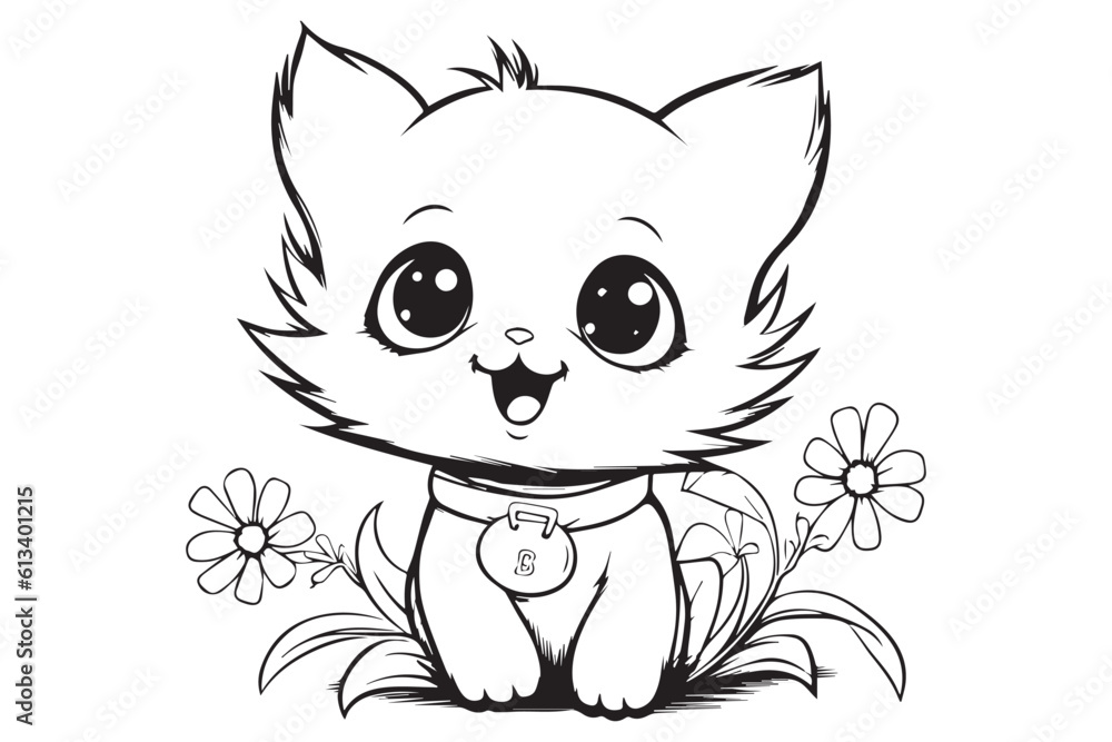 Kids Coloring Pages, Cute Cat Coloring Pages, Cat Character Vector