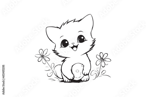 Kids Coloring Pages, Cute Cat Coloring Pages, Cat Character Vector Illustration 