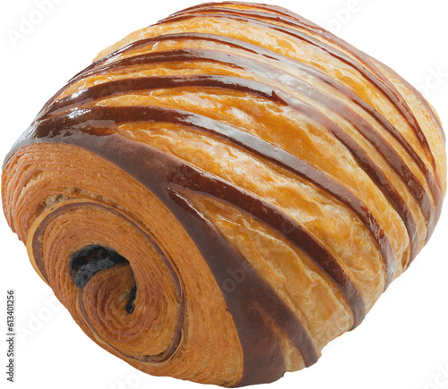 Different kind of freshly baked pain au chocolate on transparent background