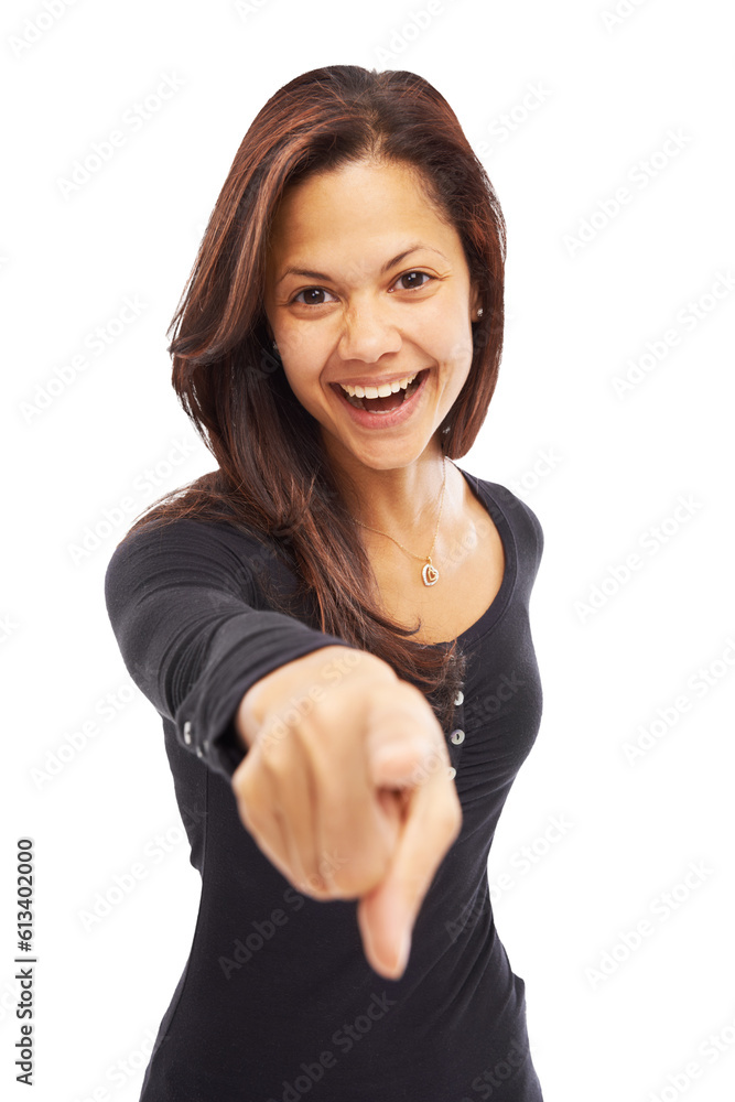 Happy, pointing and choice with portrait of woman on transparent background for decision, vote and opportunity. Smile, winner and opinion with female person isolated on png for motivation and sign Happy, pointing and choice with portrait of woman on transparent background for decision, vote and opportunity. Smile, winner and opinion with female person isolated on png for motivation and sign