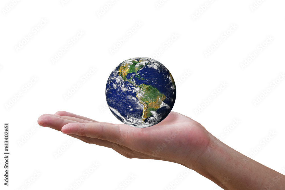 Close-up half body part from human who holding Globe Earth on hand, Element of this furnished by NASA Close-up half body part from human who holding Globe Earth on hand, Element of this furnished by NASA