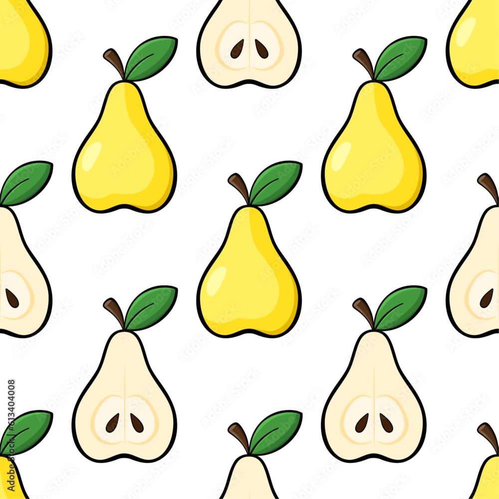 Pears vector seamless pattern. Yellow and beige vector flat elements on white background. Best for textile, wallpapers, home decoration, wrapping paper, package and web design. Pears vector seamless pattern. Yellow and beige vector flat elements on white background. Best for textile, wallpapers, home decoration, wrapping paper, package and web design.