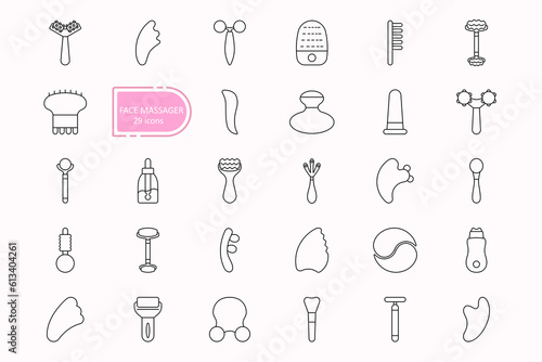 Face massager line icon set. The concept of cosmetology, beauty and youth.